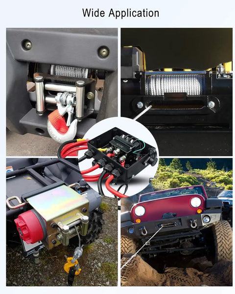Upgraded Pre Wired Winch Control Box 12V 500A Relay Contactor Switch for ATV UTV electric winch in outdoor application.