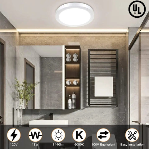 18 Watt Flush Mount LED Ceiling Light 8.86 Inch Surface Mounted Fixture Daylight White 5000K Round Ceiling Lamp in bathroom