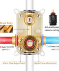 Anti-scald pressure valve and brass connectors for 12 Inch Rain Shower Head With Handheld Combo Set, Ceiling Mounted High Pressure Dual Shower System