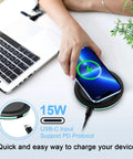 High Speed Wireless Charging Pad For Galaxy S Series And Pixel Phones 15W Fast Charge with phone on desk