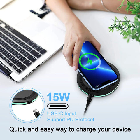 High Speed Wireless Charging Pad For Galaxy S Series And Pixel Phones 15W Fast Charge with phone on desk