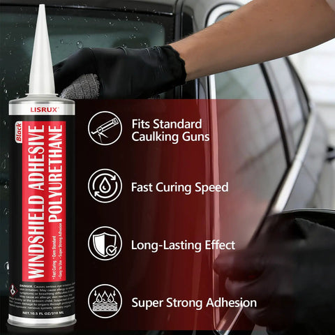 2 Pack Polyurethane Windshield Adhesive Sealant Black for Beast Bond Strength shown with car application