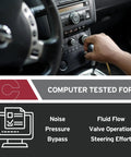 Interior shot of a car dashboard with gear shift, showcasing computer testing for remanufactured power steering gear.