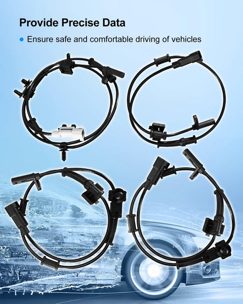 Four ABS wheel speed sensors with connectors for Chrysler 300, Dodge Challenger/Charger front and rear left and right