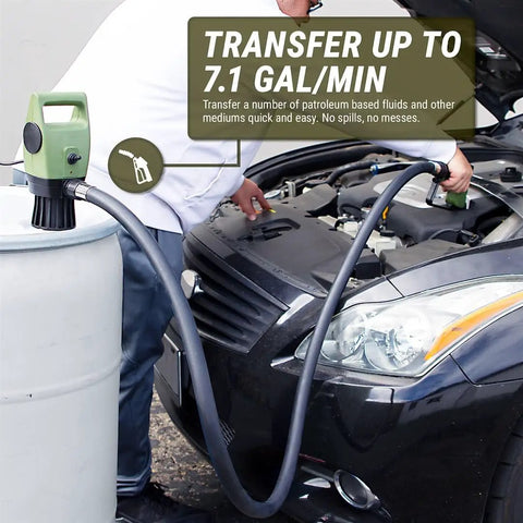 Electric Drum Pump With Quick Slide Telescopic Tube For Smooth DEF And Cleaner Transfer No Sweat Operation Easy Twist Grip Built Tough For Long Days On The Job Site Right Now transferring fluid into a vehicle's engine.