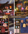 Details of the Dope Steampunk Train Station DIY Miniature House Kit With Victorian Fantasy Railtrack City Dollhouse Wood 3D Puzzle.