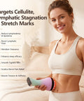 Woman using 4 In 1 Lymphatic Drainage Massager With Heat Red Light Vibration And Microcurrent For Cellulite Reduction And Stretch Mark Care