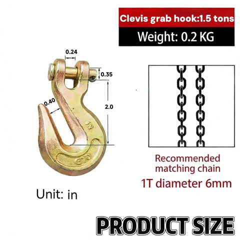 4 Pack Clevis Grab Hooks Heavy Duty Grade 70 Chain Forged Alloy Steel With Yellow Chromate Finish For Trailer and Truck