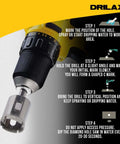 Drilax 1-inch diamond core drill bit on a drill; silver metal body with diamond-coated edge