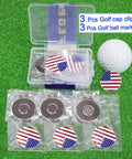 Six Piece Golf Ball Markers With Magnetic Hat Clips Value Set for Men and Women Golfers including clear case and markers.