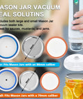 Mason jar vacuum seal lids with sizes shown, part of No Frills Set Of 30 BPA Free Reusable Sous Vide Vacuum Bags With Air Valve.
