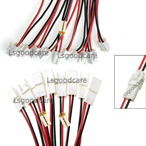 Bundle of VH-2P 3.96mm pitch 2-pin header terminal connectors with red and black 20AWG wire, PA66 nylon shell shown in detail.