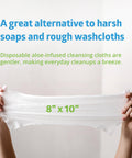 Hands holding 8x10 inch Aloe Based Personal Cleansing Wipes For Sensitive Skin, Scented, Large, PreMoistened And Alcohol Free