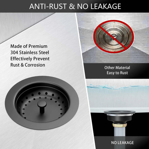Anti-rust matte black 3-1/2 inch kitchen sink drain assembly kit with strainer basket and stopper universal fit for 3.5 inch drains