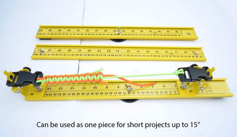 Adjustable Paracord Jig 2 To 47 Inches, Lightweight Aluminum Craft Tool showing dual yellow tracks with rulers, partially assembled.