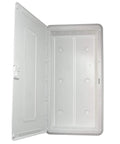 Open view of 30 Inch Media Enclosure For Home Networking And Cable Management, Recessed White ABS Box For Structured Wiring