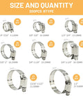 Pro Grade 304 Stainless Steel Adjustable Worm Gear Hose Clamps Kit With 200 Piece Assortment Sizes From Quarter Inch To Two Inch