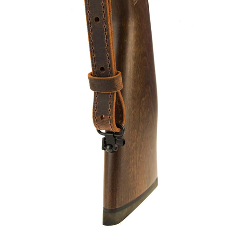 Buffalo Leather Rifle Sling for Hunters Handmade in USA 1 Inch Width Crazy Horse Brown Stitch Amish Crafted