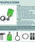 Green Acrylic Crystal Steering Wheel Spinner Knob With Aluminum Power Handle, Quick U Turn Helper shown with dimensions and components