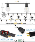 Detailed diagram of Outdoor String Lights 300 Ft Waterproof G40 Led Globe Bulbs With 155 Shatterproof Plastic Bulbs Connectable End To End