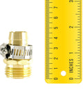 Two Pack Brass 3/4 Inch Male Thread Garden Hose Connectors Repair Kit With Stainless Clamps, shown next to yellow ruler