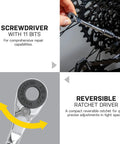 Ratchet Rocket Lite DX Bike Multitool With 16 Functions showing reversible ratchet and screwdriver in use on bike