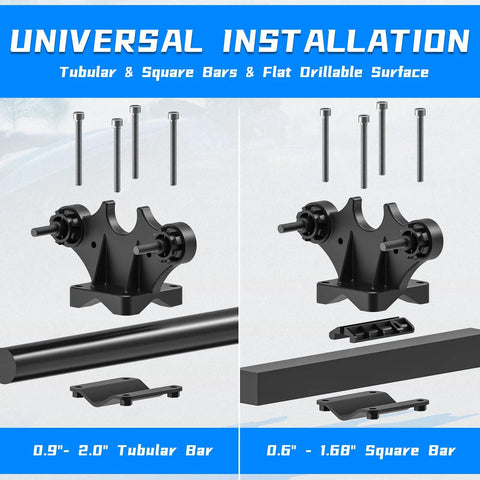 ATV Dual Tool Holder With Bow Rack Grips And Rubber Straps, universal installation on tubular and square bars