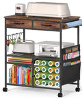 Front view of Mobile Craft Cart With 16 Vinyl Roll Holders And Built In Drawers Hooks And Shelves For Cricut Machines Heat Press And Tools