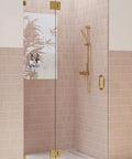 Frameless Shower Door Hinge With Enduroshield Glass Coating In Polished Brass, 78 By 43.25 Inches, Heavy-Duty Pivot Hardware For Glass Enclosures, Smooth Operation, Rust-Resistant Finish on glass shower door