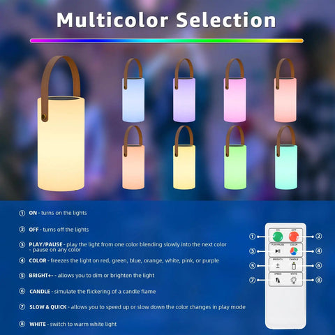 Solar Lantern Table Lamp 2 In 1 Portable USB Rechargeable LED Cordless Light With Remote Control 8 Color Options