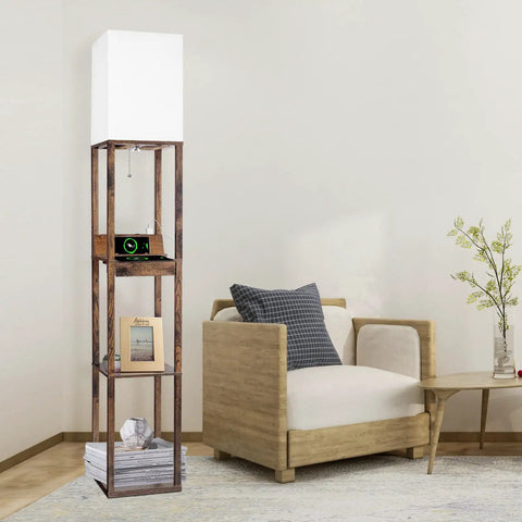 Must Have Floor Lamp With Shelves For Living Room And Bedroom, USB Ports A And C, Smart Wireless Charger, AC Outlets