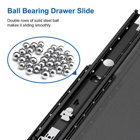 Close-up of 60 Inch Beefy Ultra Heavy Duty Drawer Slide With Lock D76 3 Inch Widening Black Electroplated Cold Rolled Steel with ball bearings.