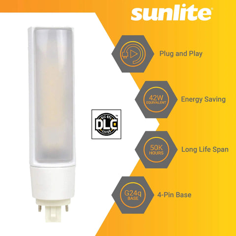 LED Plug And Play PL Horizontal Light Bulb 16W G24q Base 42W CFL Replacement Ballast Dependent DLC Listed 6 Pack Cool White