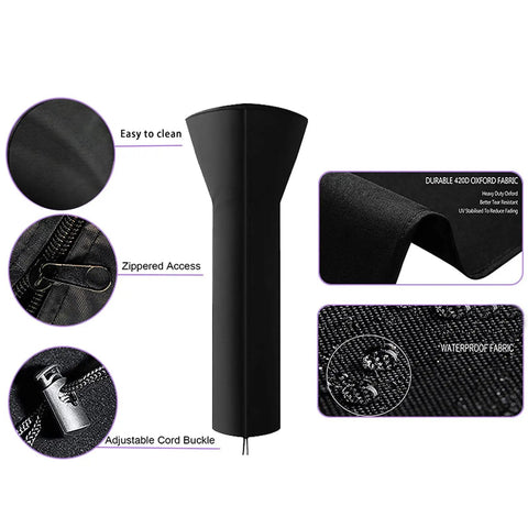 Waterproof Outdoor Patio Heater Cover With Zipper For Round Propane Heaters 88 Inch Height 33 Inch Dome 19 Inch Base Black Heavy Duty