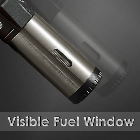 Close-up of visible fuel window in 2 Pack Torch Lighters With Triple Jet Flame, Refillable Butane Lighters, Windproof Pocket Lighters