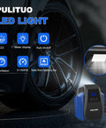 12V Car Tire Inflator Portable Air Compressor with Digital Pressure Gauge and Emergency LED Light near car tire
