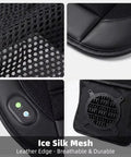 Tesla Cybertruck Cooling Seat Cushion Featuring Active Ventilation Fan Breathable Mesh Cover showing ventilator, leather edges, mesh fabric.