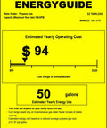 Outdoor Tankless Water Heater Propane LPG 2 GPM Portable Point Of Use With Battery Ignition For Camping RV Hunting Shower Head Included 42,000 BTU Small And Lightweight On The Go Energy Guide label showing $94 annual cost, 50 gallons use.