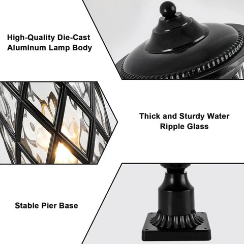 Old School Exterior Lamp Post Light With Water Glass Lampshade Outdoor Post Light Weatherproof 60W E26 Die Cast Aluminum details
