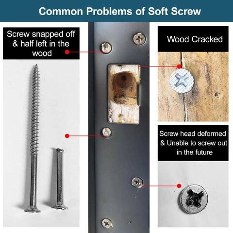 Common problems with soft screw near Oil Rubbed Bronze Door Strike Plate With Reinforced Torx Screws And Bit For Exterior And Interior Doors, Double Hole Latch Reinforcement Fits 5.5 To 6 Inch Hole Centers, Heavy Duty Security Upgrade For Deadbolt And Knob.