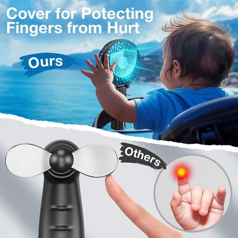 Portable Handheld Fan With USB Rechargeable Battery On The Go 180 Degree Foldable Quiet Mini Personal Cooling For Travel Office And Home Powerful Durable With Three Speed Levels USB Charging Black protecting child's hand
