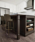 Kent Raised Panel Cabinet Column Hand Carved Rubberwood Three And Three Quarters Inch Deep Three And Three Quarters Inch Wide Thirty Five And A Half Inch Tall Ready To Paint Or Stain Perfect For Kitchen Islands Vanities Fireplace Surrounds Furniture in a modern kitchen setting.