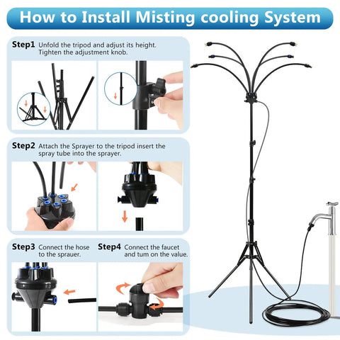 Installation guide for Six Nozzle Adjustable Standing Misting System For Outdoor Patio Beats The Heat With Fast Cooling Easy To Install.
