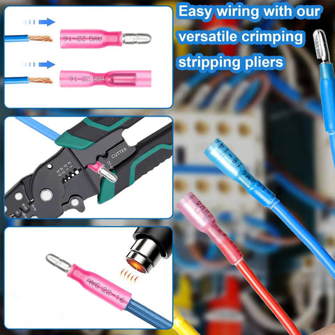 Heat Shrink Bullet Connectors Kit With Crimping Tool, 110 Pcs Waterproof Female And Male Connectors 22-10 AWG