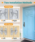 Heavy Duty 90 Degree And 180 Degree Barn Door Lock Made From Rust Proof Zinc Alloy shown in two installation methods on blue door.
