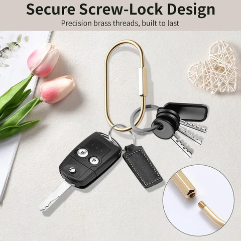 Premium Brass Key Ring With Screw Lock Carabiner Clip Gold Tone For Keys Bags Handbags And Purses Built To Last