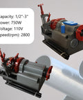 Tough As Nails 110V Electric Pipe Threader Machine For 1/2 To 3 Inch Plumbing Pipes on a gray background with pipe.