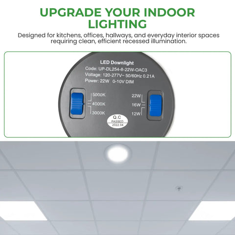 Six Inch Canless Led Recessed Downlights 4 Pack Features Tunable White Temperatures And Adjustable Wattage To Provide A No Sweat Diy Install For Your Home showing dimmable settings and wattage options.