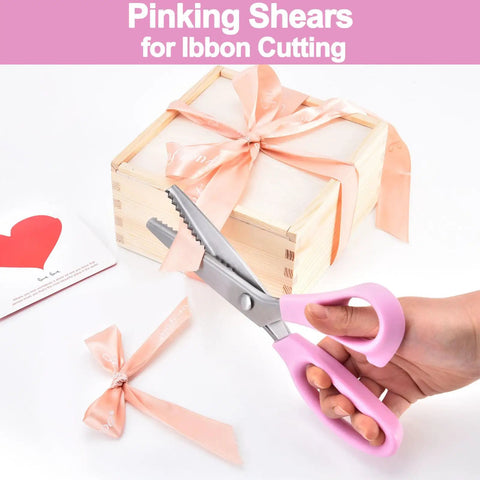9 Inch Pinking Shears For Fabric Cutting And Crafting, Zigzag Scissors With Heavy Duty Stainless Steel Blade And Serrated Edge, Ultra Sharp And Durable For Tailors, Pros, Quilters, Dressmakers, Scrapbooking, Lace And Wig Work, Home DIY Projects on ribbon