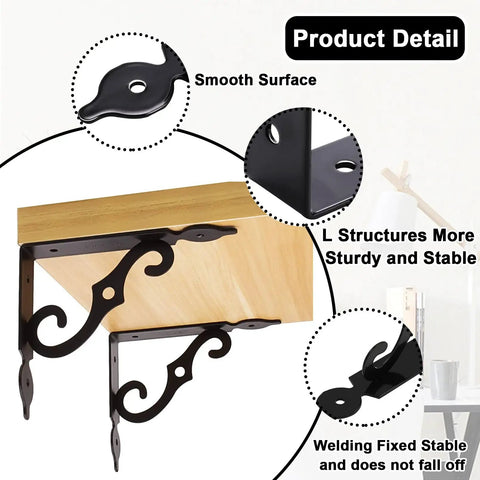 Heavy Duty 10 Pack L Shaped Shelf Brackets Wall Mounted Decorative Floating Shelf Hardware Kit With Screws And Anchors detailed view showing sturdy design and smooth finish.